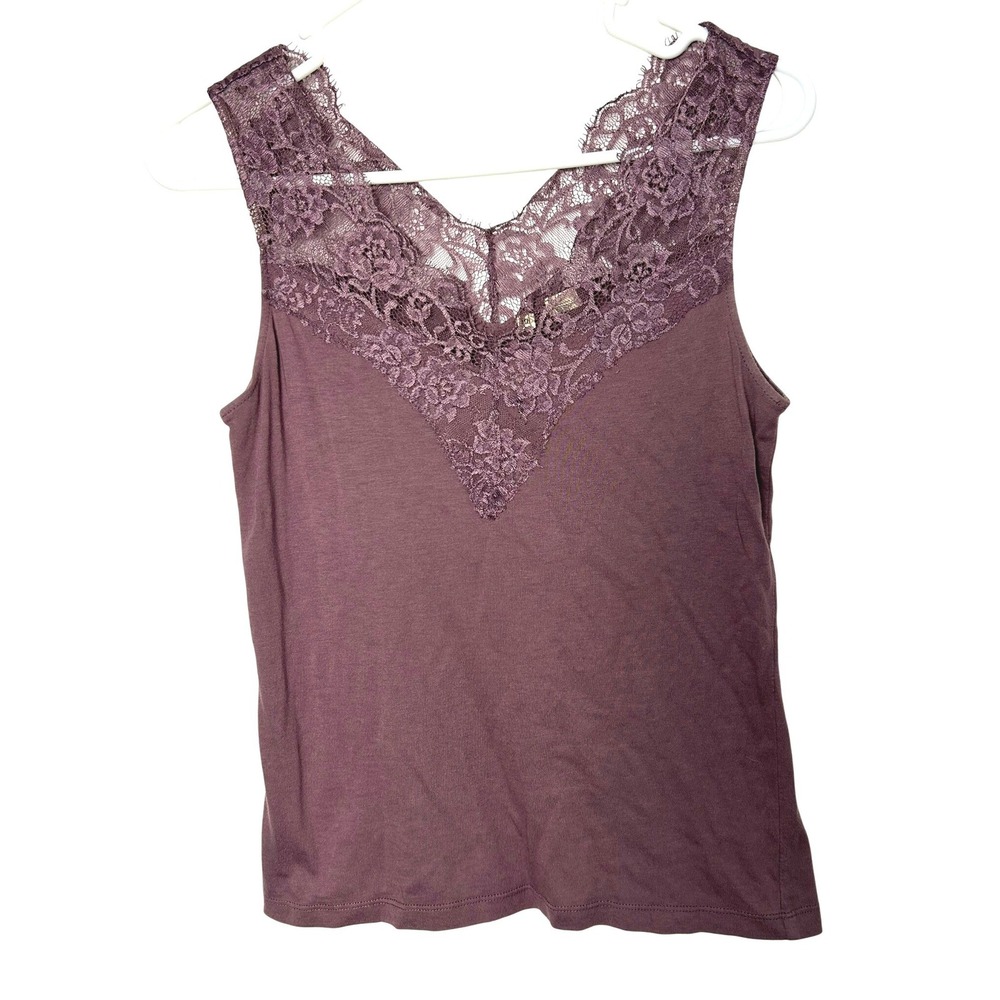 Anthropologie Moth Tank Top S Purple Lace Trim Modal Blend feminine Romantic